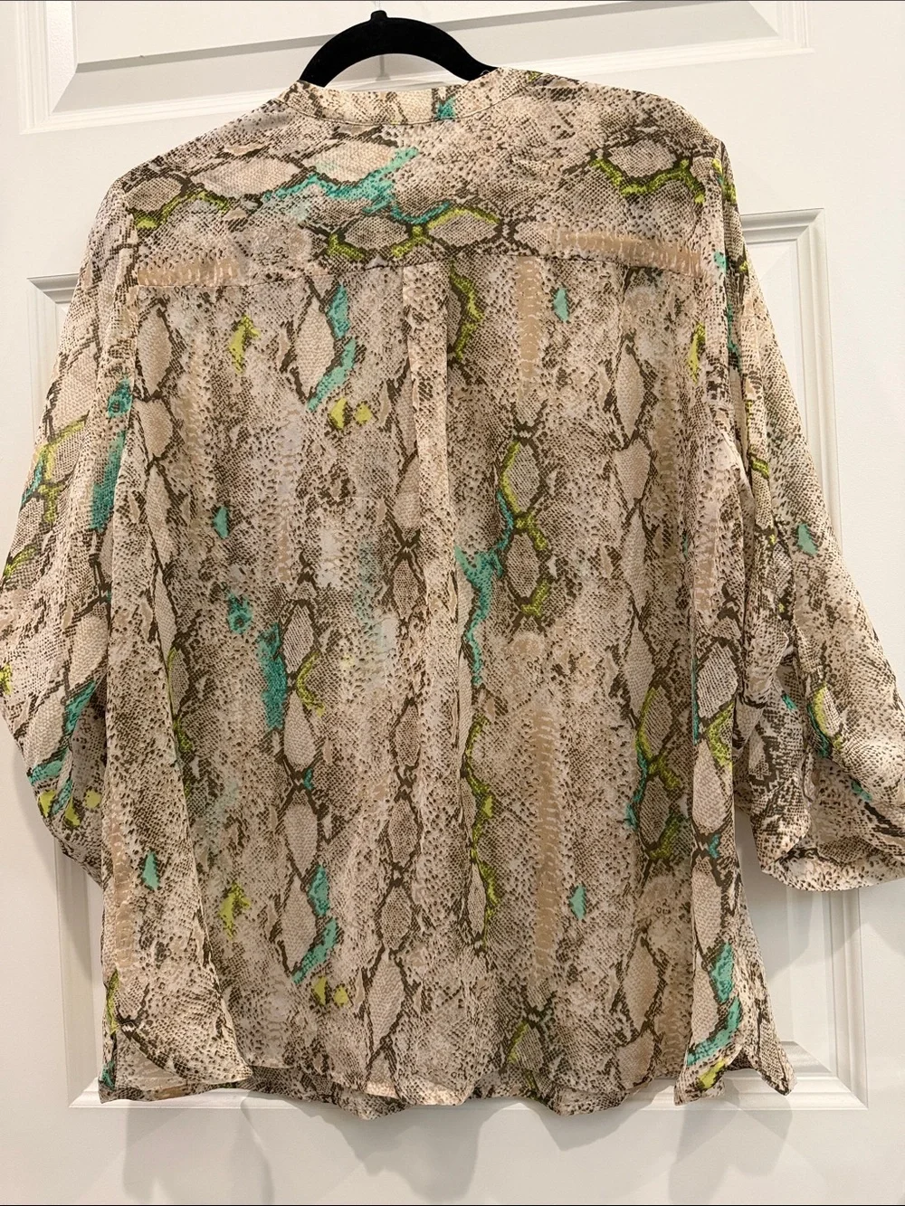 Covington Neutral Snake Print Blouse with Teal and Lime Accents